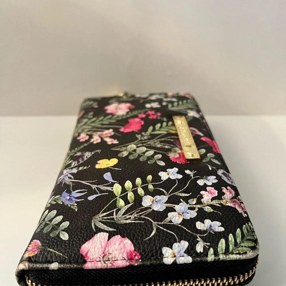 Betsey Johnson Watercolor Black Floral Large Clutch Zip-Around Wallet